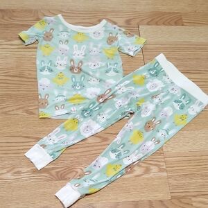 Little Sleepies Bunny and Chick Pajama Set - Mint and White
